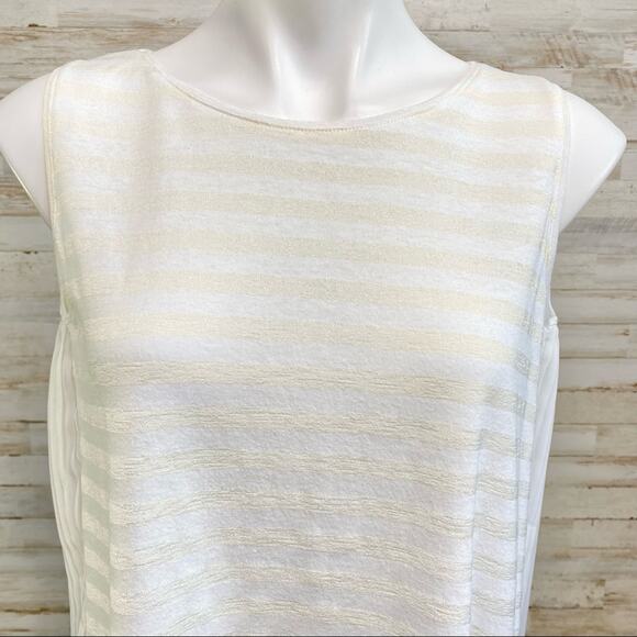 Ipekyol Sleeveless Striped Top Womens Size XS White Cream Chiffon Pleated Back - Picture 3 of 11